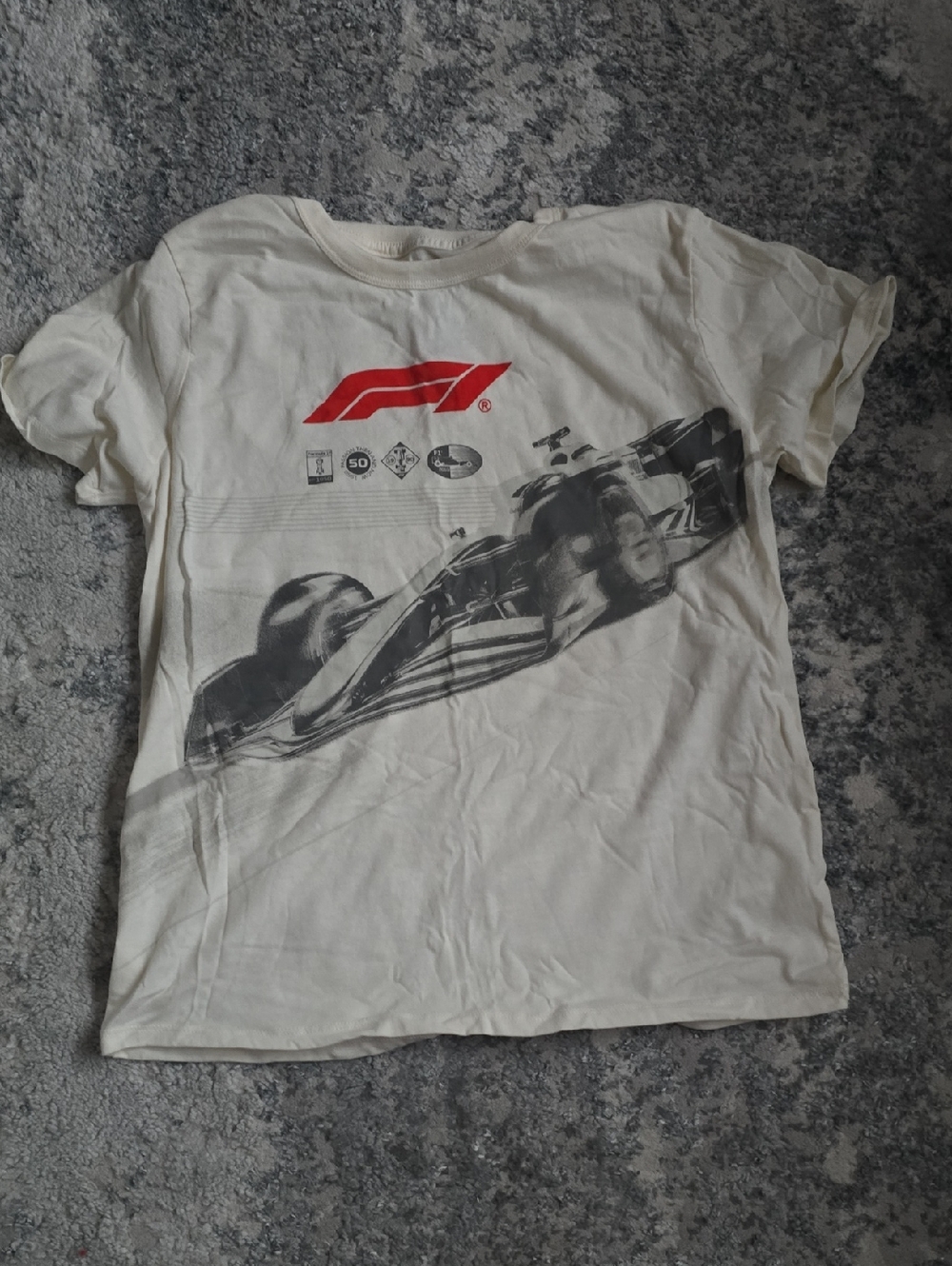 Hybrid Apparel White Short Sleeve Tee with Red F1 Logo